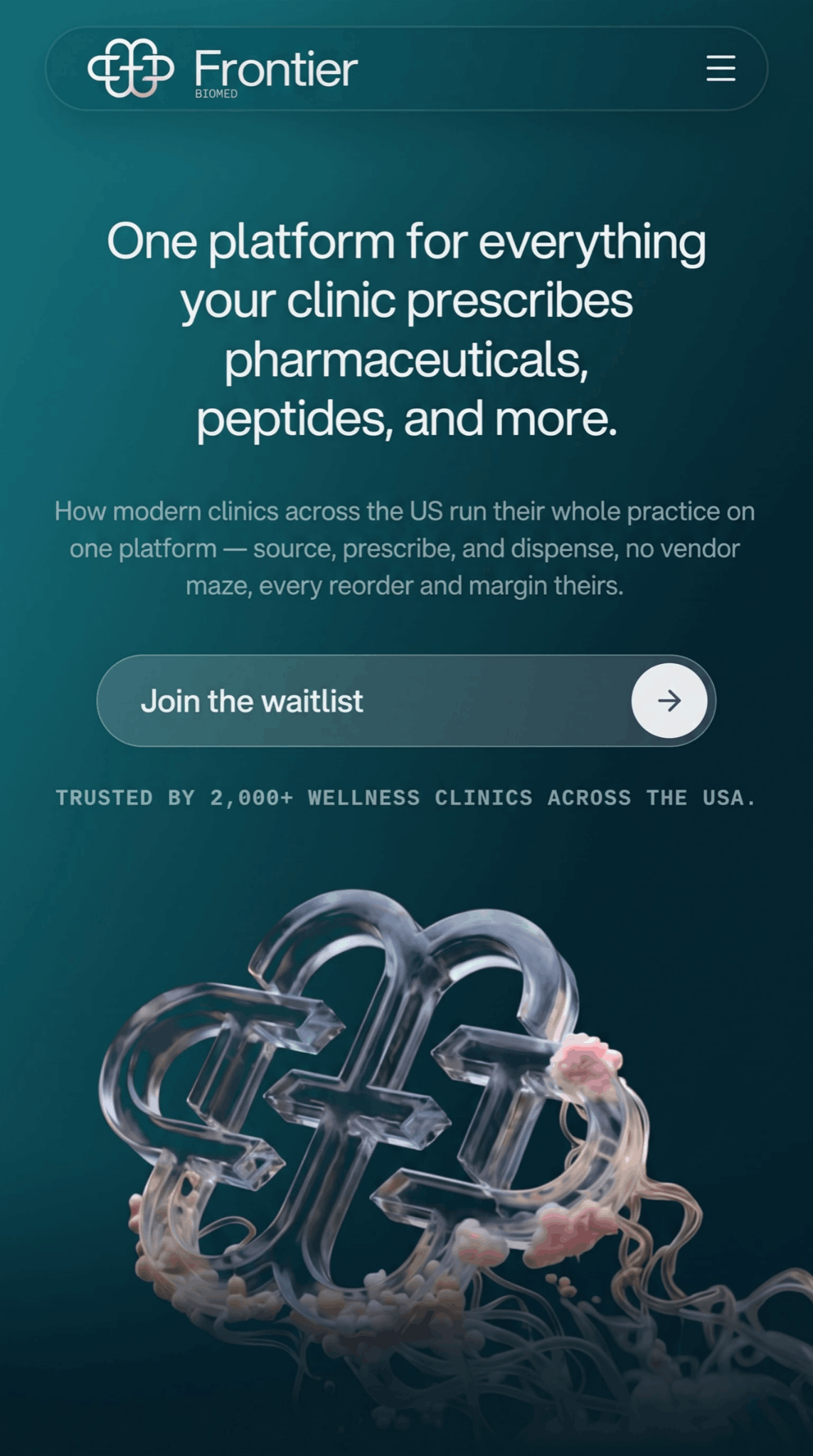 Frontier Biomed mobile landing page with waitlist