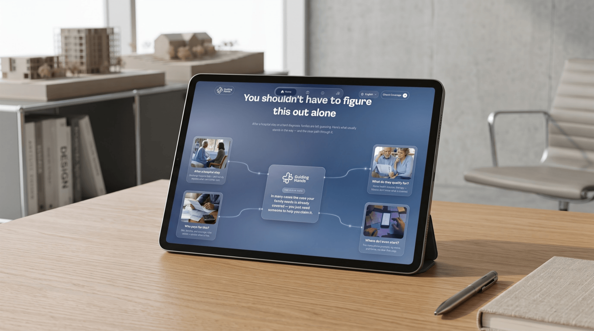 Guiding Hands care journey on a tablet, You shouldn't have to figure this out alone