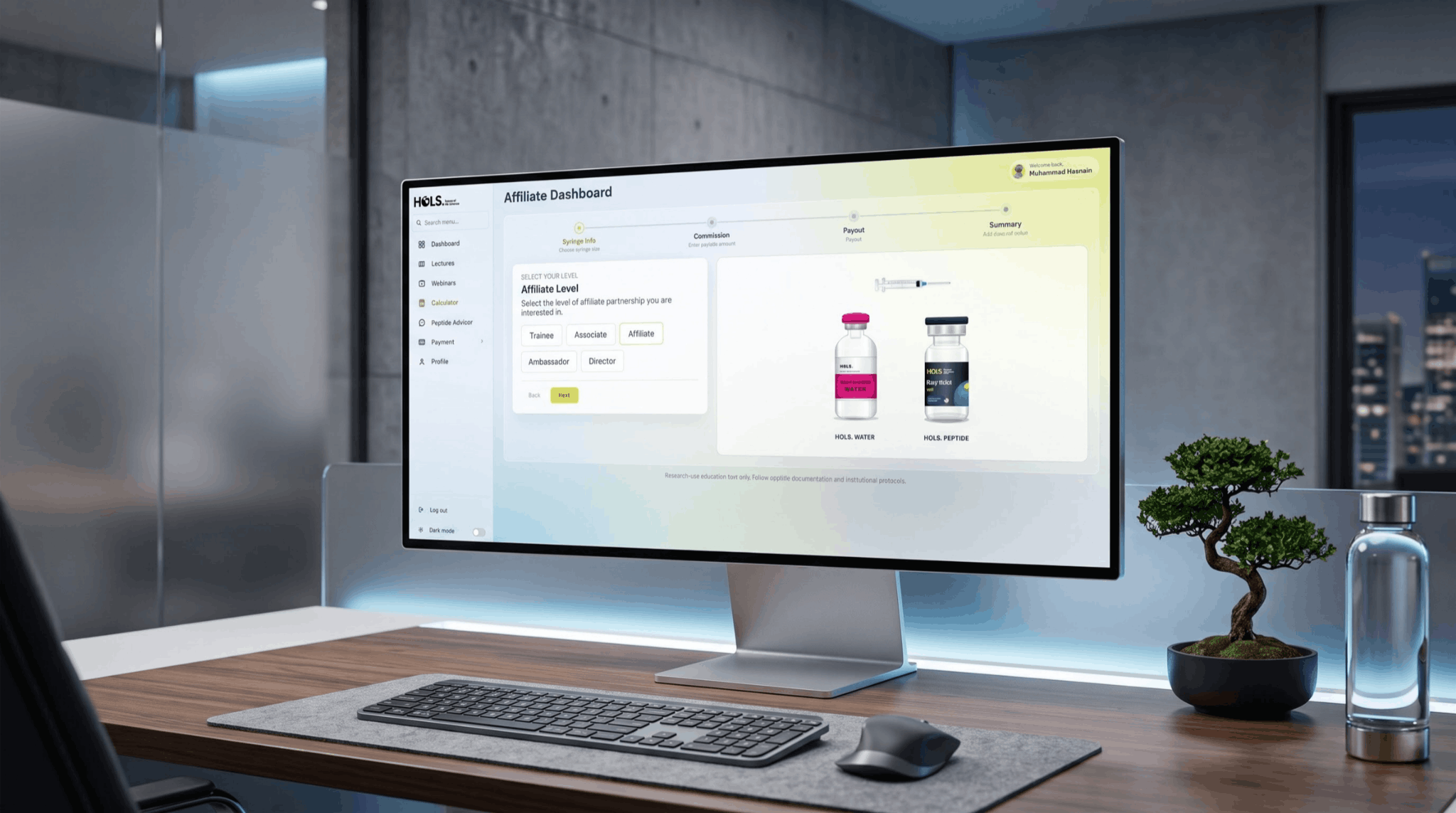 House of Life Sciences affiliate dashboard on a desktop display