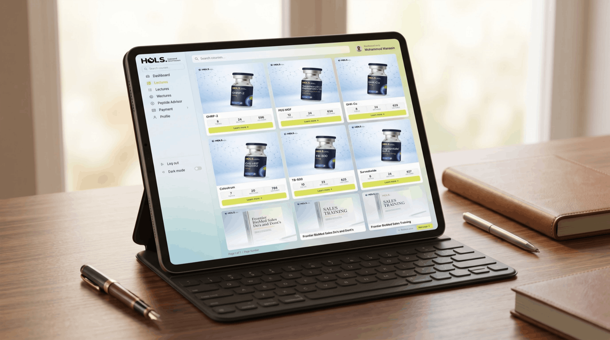 House of Life Sciences course catalog on a tablet