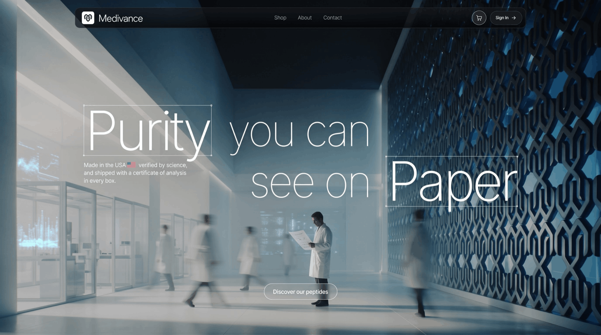 Medivance homepage, Purity you can see on Paper